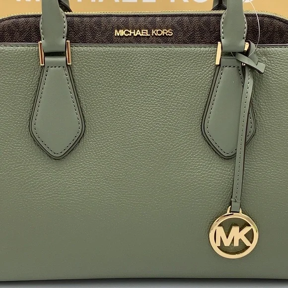 MICHAEL KORS DARIA LARGE SATCHEL ARMY GREEN / BROWN SIGNATURE COLOR - Picture 15 of 16